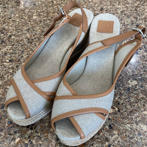 Tory Burch Tan Espadrilles Size 9 Wedge Majorca Sandal - Picture 3 of 9